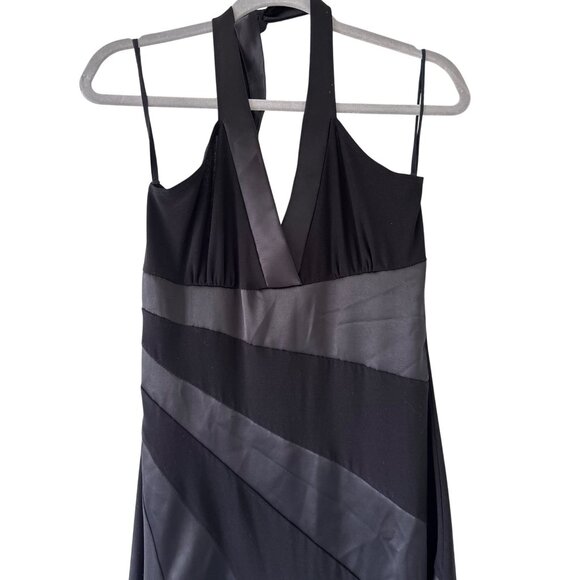 Taboo Black Halter Dress With Asymmetrical Hem Satin Stripes Vintage 90s Y2K - Picture 1 of 9
